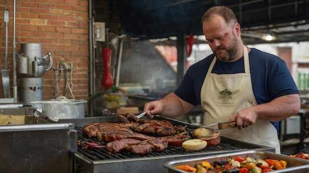 man grilling meat vegetables city market grill with natural ingredients ai 1215599 2258
